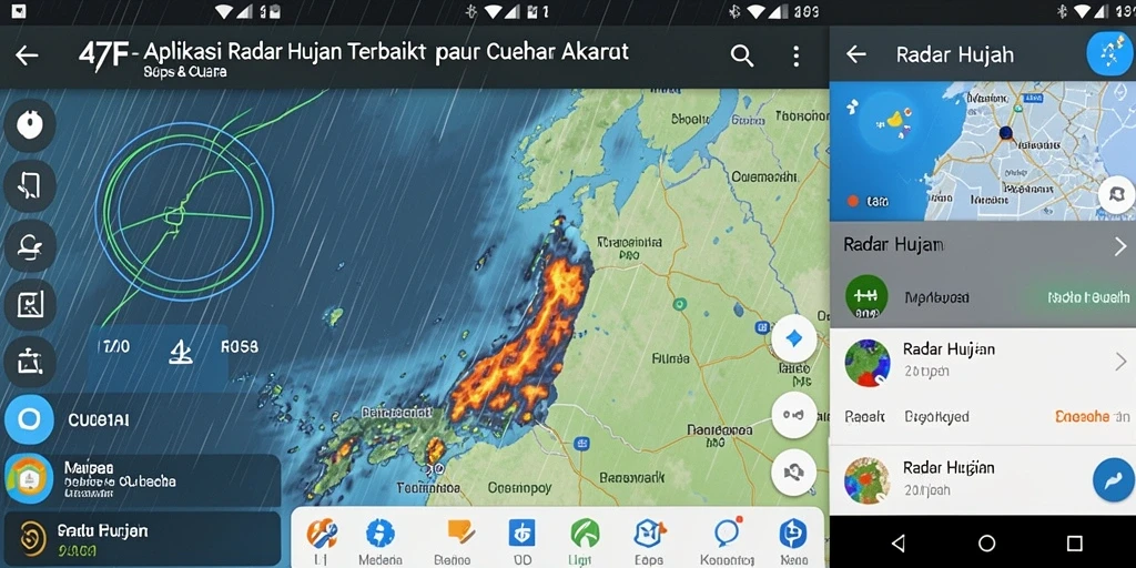 Tampilan antarmuka aplikasi Radar Hujan 47F dengan peta cuaca akurat.