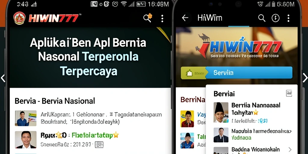 Antarmuka aplikasi HIWIN777 menampilkan berita terkini dan kategori yang mudah dijelajahi.