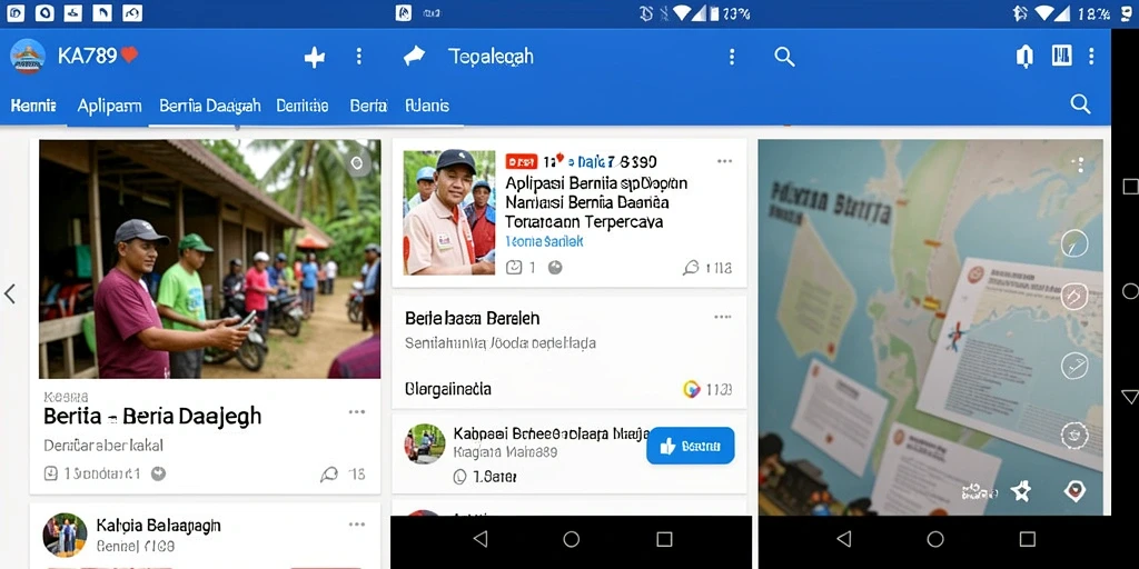 Tampilan antarmuka aplikasi KA789 menampilkan berita daerah terkini.