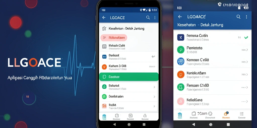 Antarmuka aplikasi LGOACE yang menunjukkan pemantauan detak jantung.