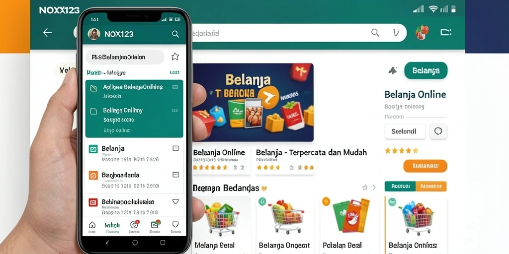 Tampilan antarmuka aplikasi NOX123 untuk belanja online.
